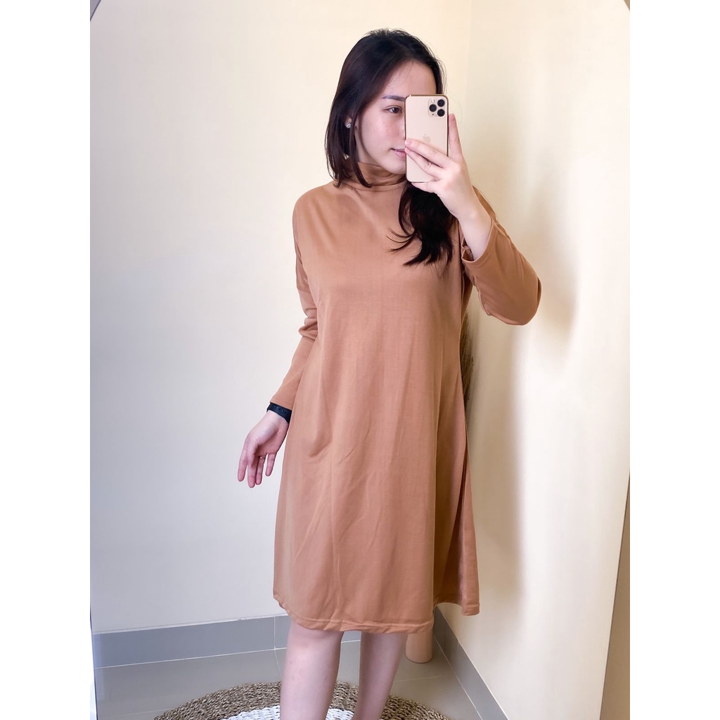 Basic Midi Dress Turtleneck Dress Polos Wanita Murah