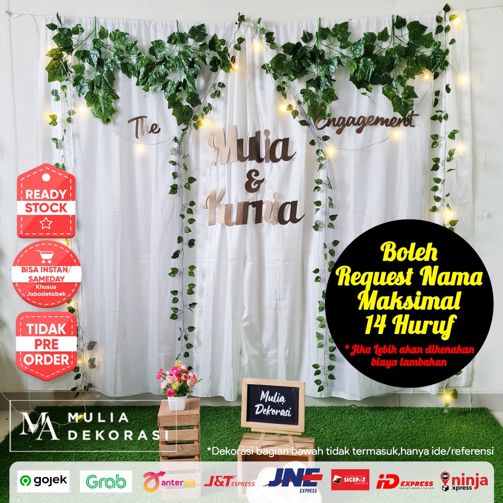 Dekorasi Lamaran Tunangan Backdrop Nikahan PhotoBooth DIY Akad Nikah Aqiqah Khitan Paket Mulia AA Versi 14 Huruf