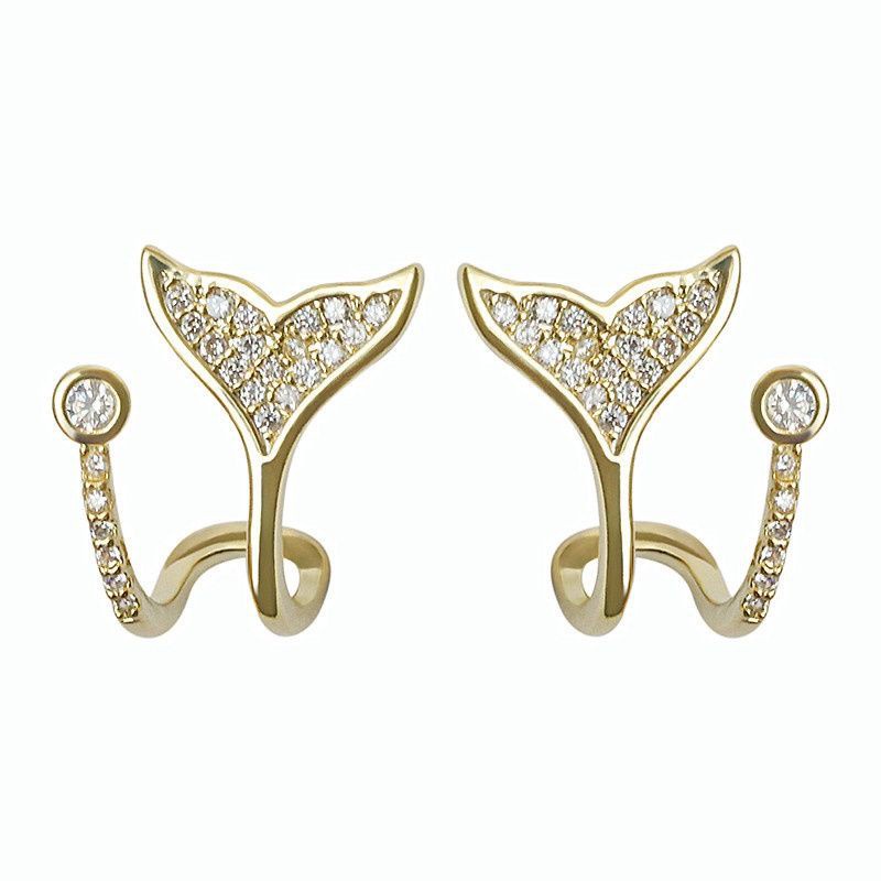 Anting Ekor Ikan Baris Dua Bertatahkan Berlian woman Korea