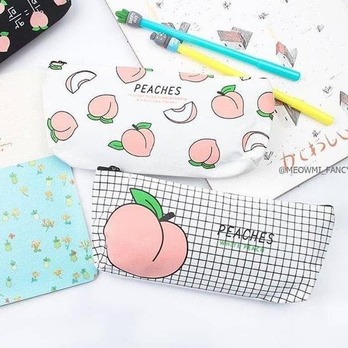 

EDW KP18 Tempat Pensil Peach Buah Pouch ATK Pencil Case Organizer Bag