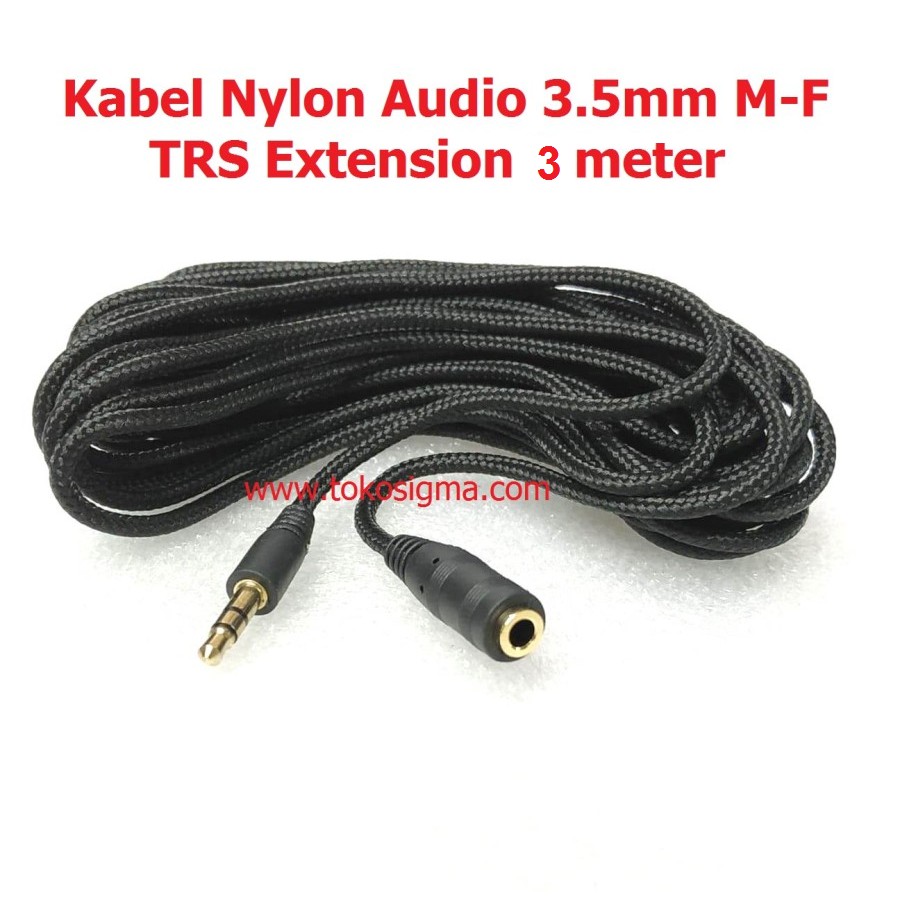 Kabel Audio Extension 3M 3.5mm M-F Perpanjangan TRS Stereo Nylon Gold