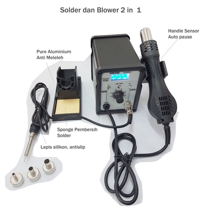 Mdb 8586D Blower Dan Solder Station 2 In 1, Solder Uap Panas