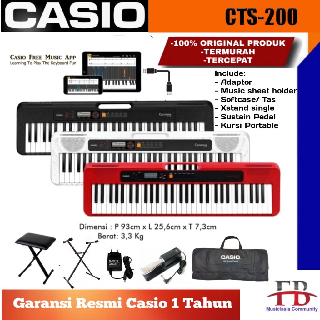Keyboard Casio CTS 200 / CT S200 / Alat Musik Keyboard CT-S 200 / CTS200 / CTS-200 Ready Hitam / Put