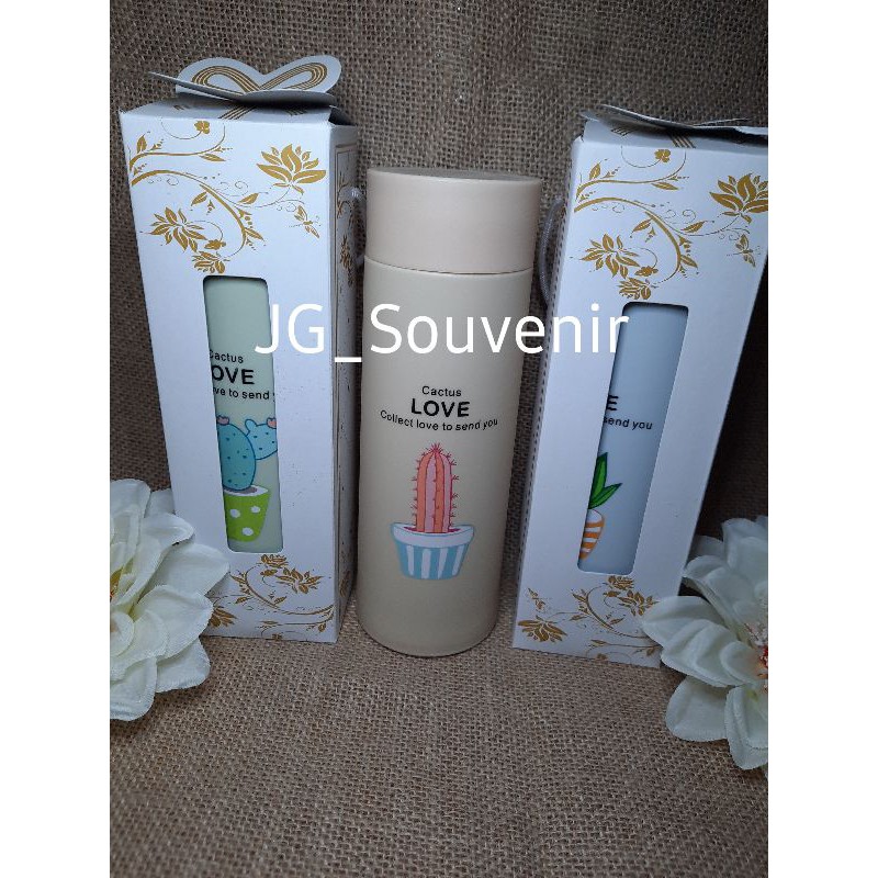 BOTOL MINUM KACA MOTIF KAKTUS 450ML KEMAS BOX SOUVENIR PERNIKAHAN MURAH DAN UNIK-1