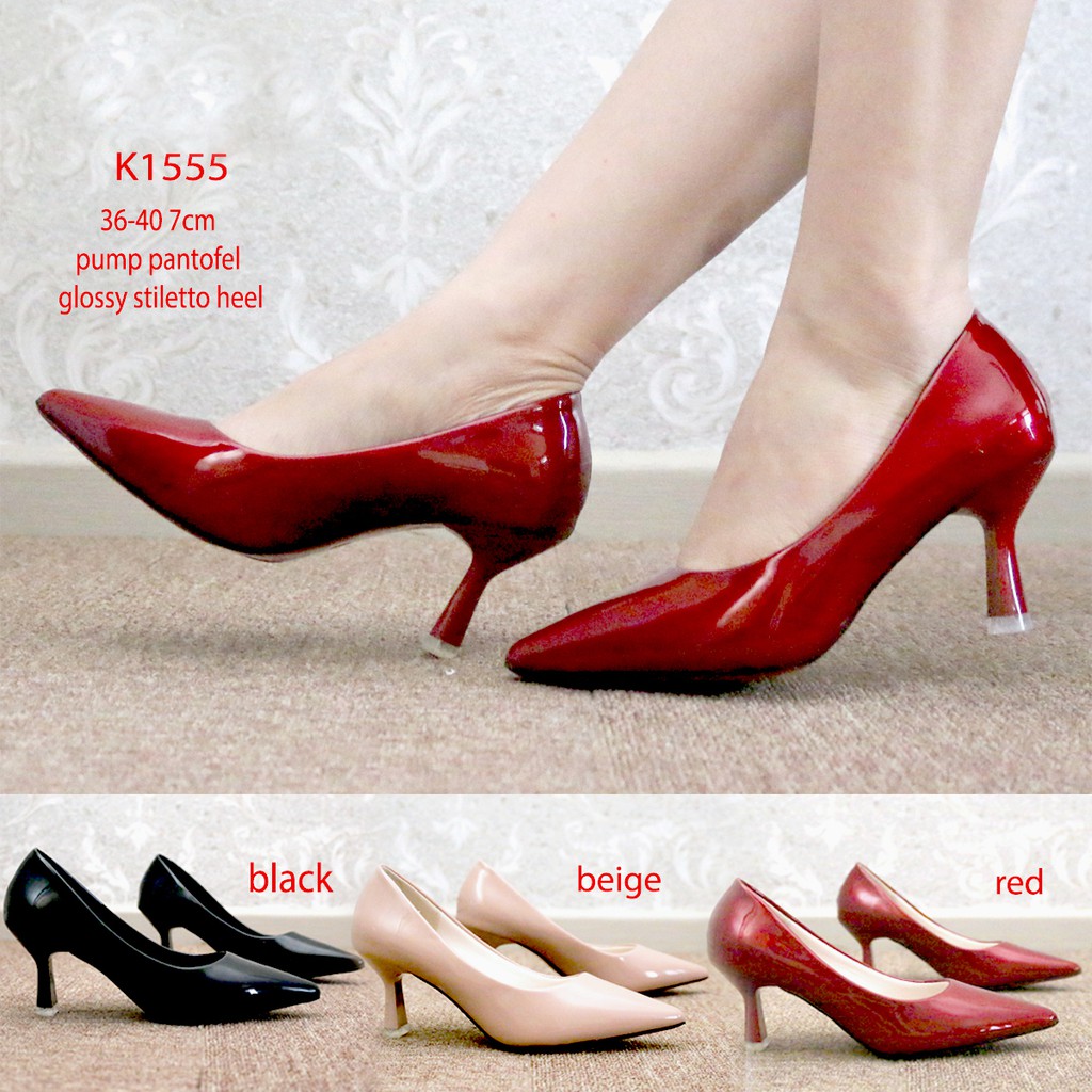 Sepatu Heels 7cm 3warna Fashion Import - Pantofel Heels Merah Beige Hitam Kerja Kantor KY1555