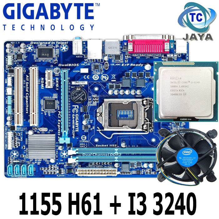 Paket MAINBOARD LGA 1155 H61 GIGABYTE Plus Processor Core i3 3240