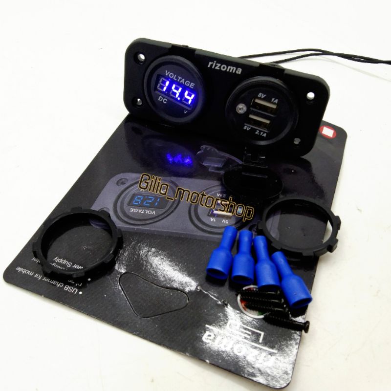 Voltmeter/charger Hp USB Rizoma LED Model tanam Universal Motor