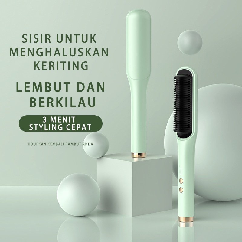 Melede Catok Sisir Pelurus Rambut Hair Straightener Curler 2 In 1 Catokan Sisir Listrik