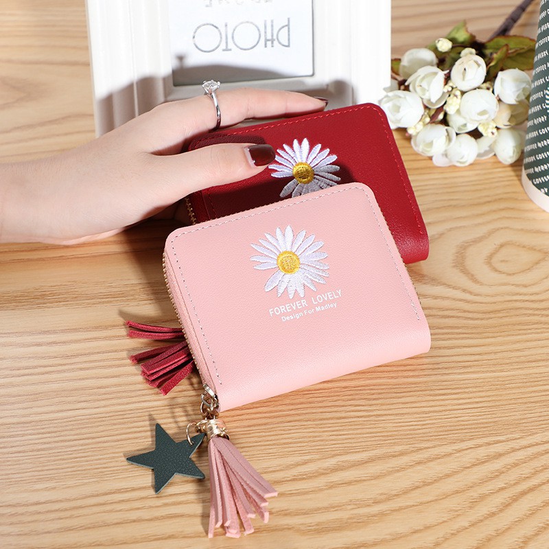 Dompet Mini Wanita Dompet Wanita Koin/kartu Dompet Wanita Pendek Motif Bunga Daisy