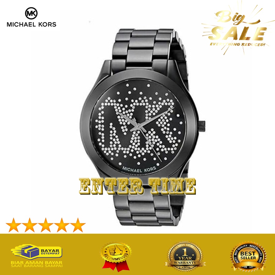 PROMO  JAM TANGAN WANITA BRANDED MICHAEL KORS TYPE MK3589 STAINLESS BLACK DIAL JAM TANGAN WANITA TER