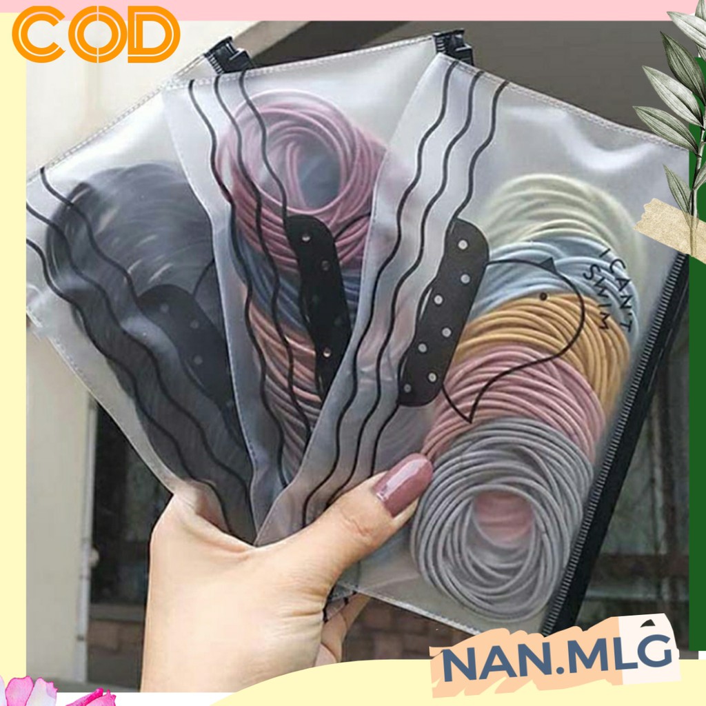 NAN 100pcs IKAT RAMBUT KOREA SIMPLE POLOS + POUCH / GELANG KARET KOREA / TALI RAMBUT SIMPLE