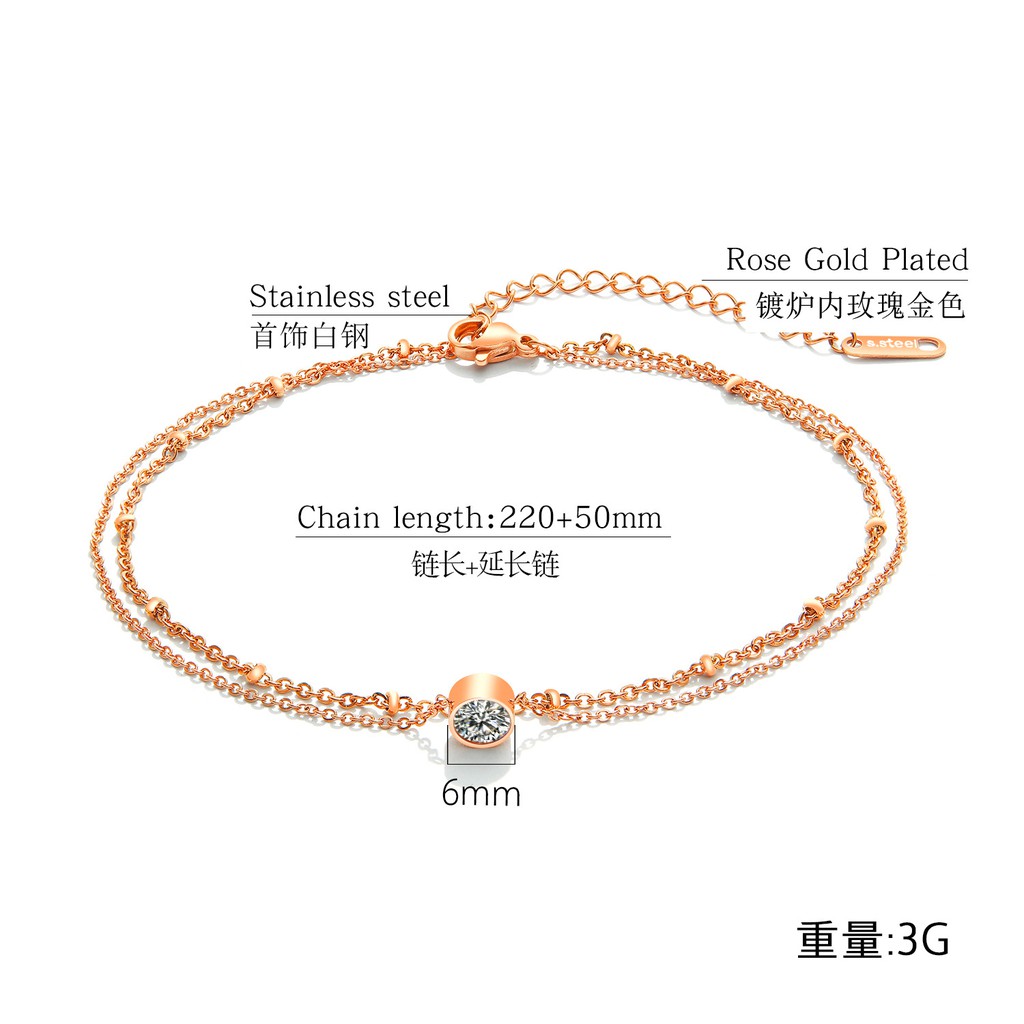 Gelang Kaki Wanita Diamond Titanium Korea Trend Masa Kini Cocok Hadiah GCK047