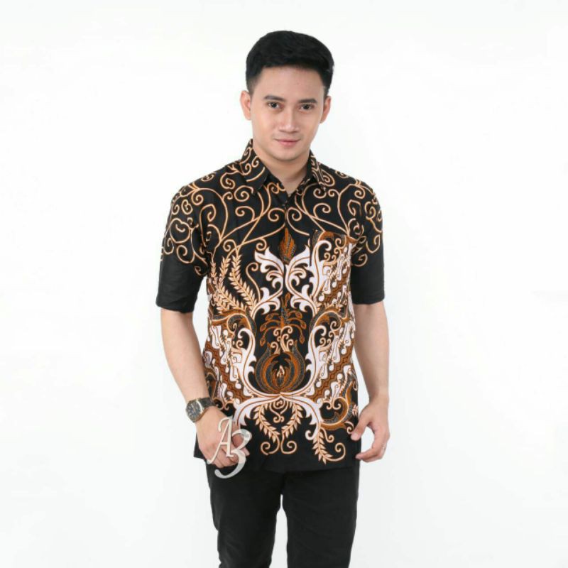 PROMO BATIK COUPLE KELUARGA SARIMBIT sania ruffle batik ori ndoro jowi motif MAHKOTA PUTIH-KEMEJA PENDEK
