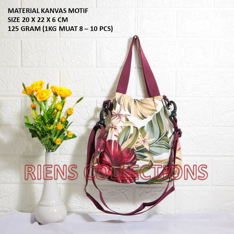 SLING BAG TAS SELEMPANG KANVAS MOTIF BUNGA SEPATU RIENS COLLECTIONS. TAS KANVAS JOGJA