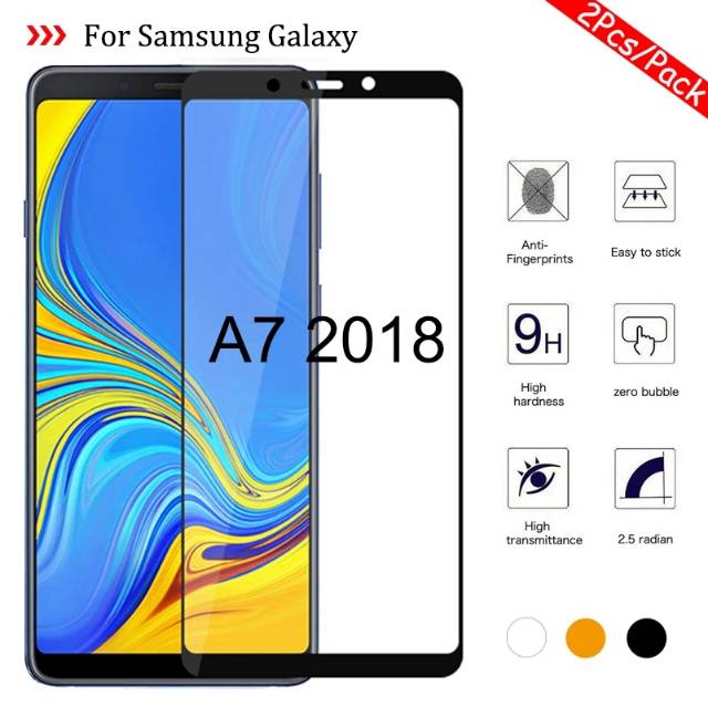 PROMO Tempered Glass SAMSUNG Galaxy A7 2018 TG Layar FULL COVER Black Premium Anti Gores Kaca