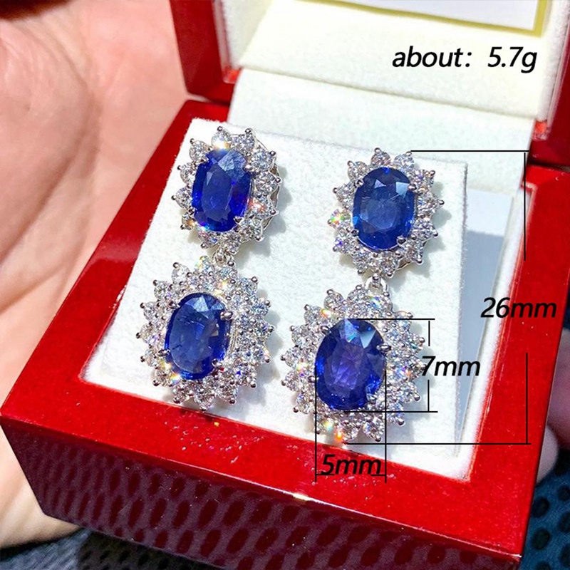 Anting Juntai Cubic Zirconia Biru Untuk Aksesoris Pernikahan Wanita