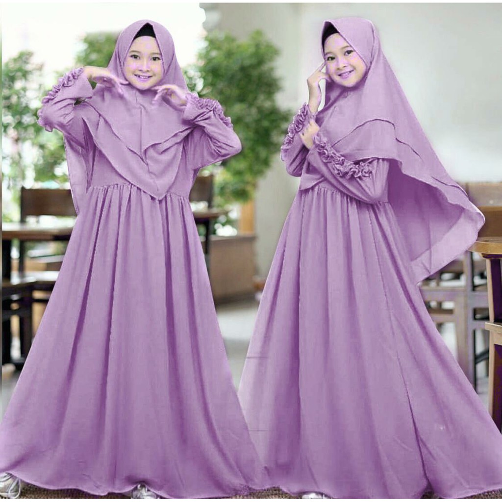 AIZA KIDS Gamis Anak bahan Moscrepe Bergo 2 Layer Umur 10 - 14 Tahun