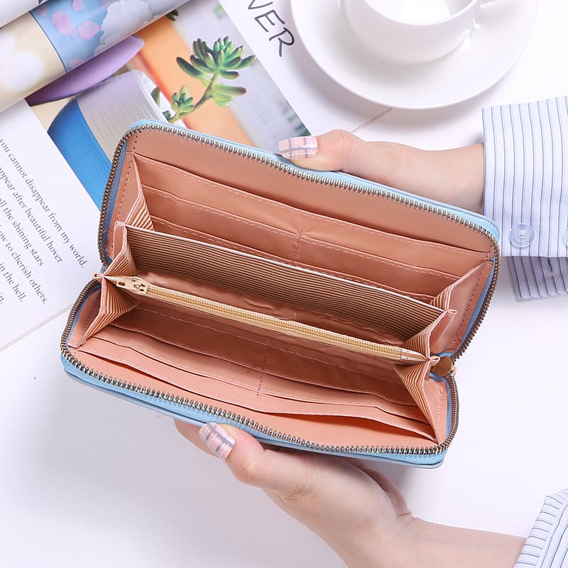 ASIN829 Dompet Panjang Wanita Terbaru D304 Import Bahan Halus // Dompet Panjang Wanita Tiga Ruang