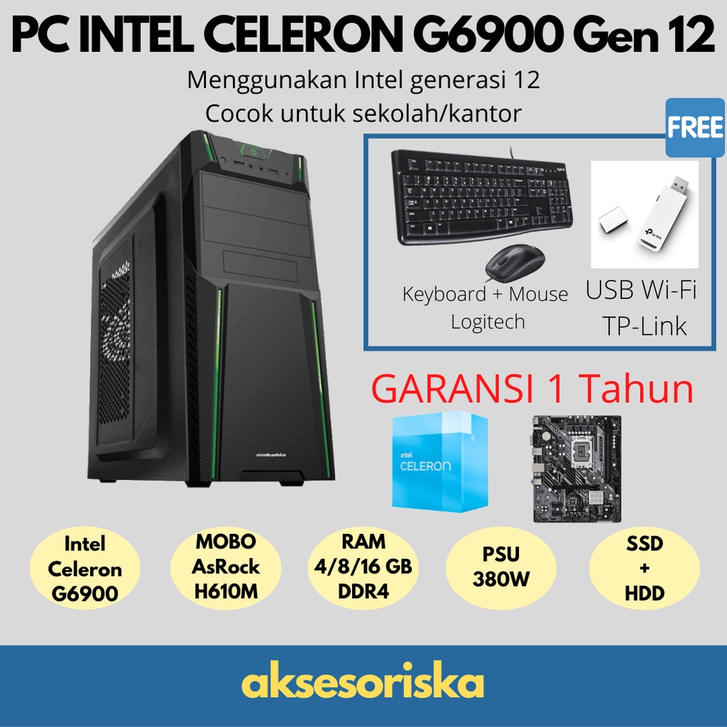 PAKET CPU KOMPUTER PC RAKITAN INTEL CELERON G6900 ALDER LAKE GEN 12 SSD
