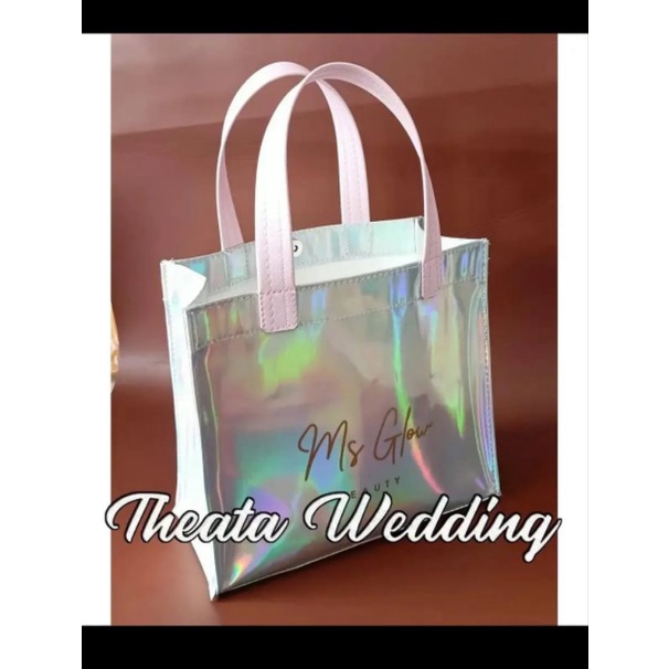 Tas Hologram Transparant Pouch and Mini Bag Totebag Hologram Besar/ gift ms glow /tas hologram msglo