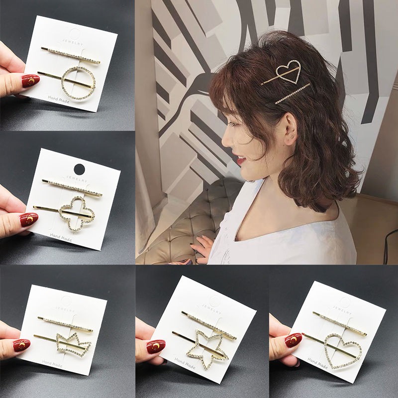 Jepit rambut wanita mutiara zirkon set 3 pcs mode ins korea baru 5.3cm