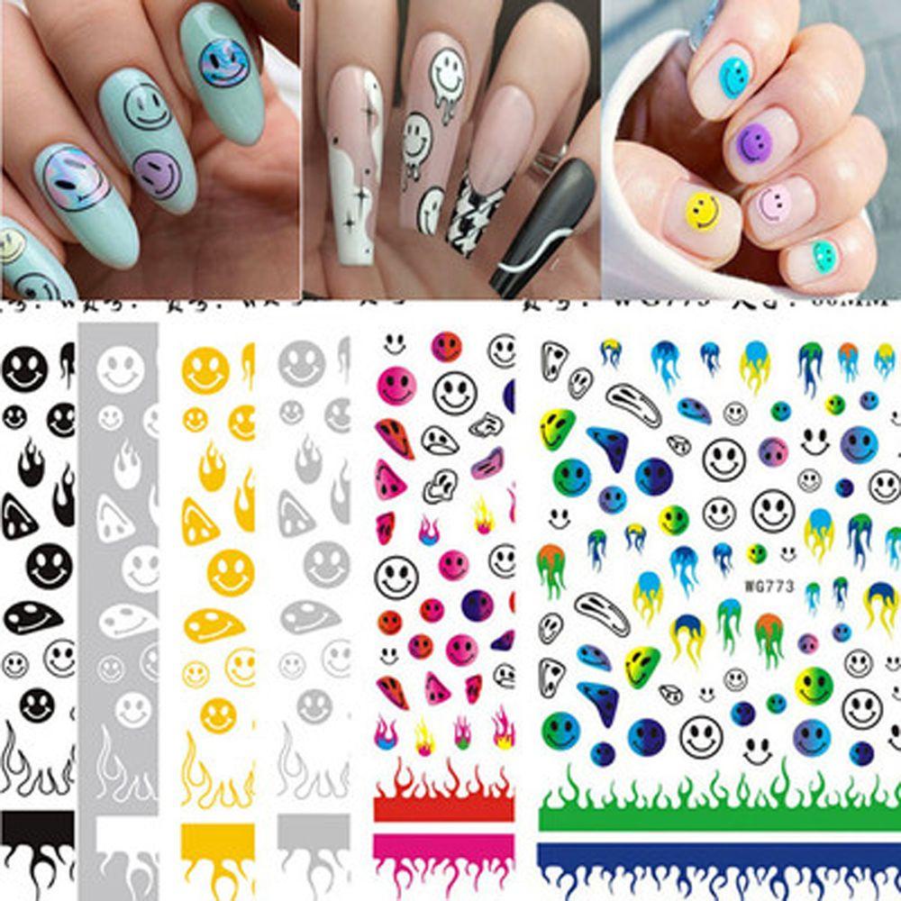 Needway   Smiley Stiker Kuku Wanita Warna-Warni Perekat Diri Manikur Aksesoris Nail Art Dekorasi