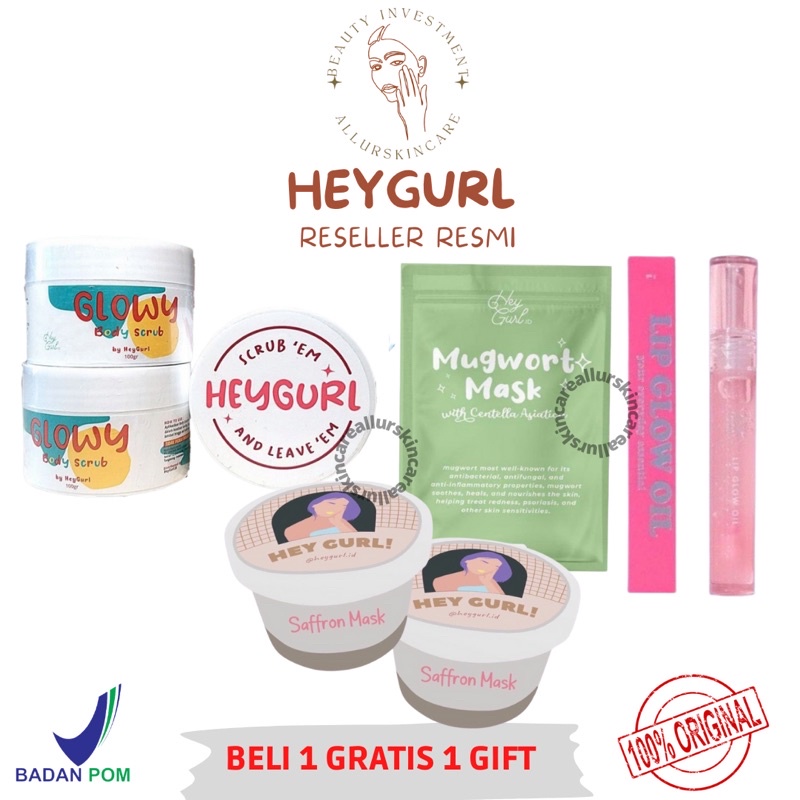 [READY BPOM] MASKER SAFFRON HEYGURL / HEYGURL SAFFRON / MUGWORT HEYGURL / LIPGLOW OIL HEYGURL / SCRU