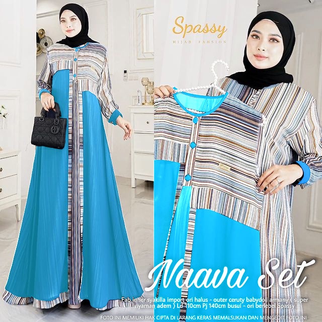 Naava Set 2 in 1 Gamis + Outher Busui Friendly Bahan Shakilla IMPORT mix Ceruty Premium-4