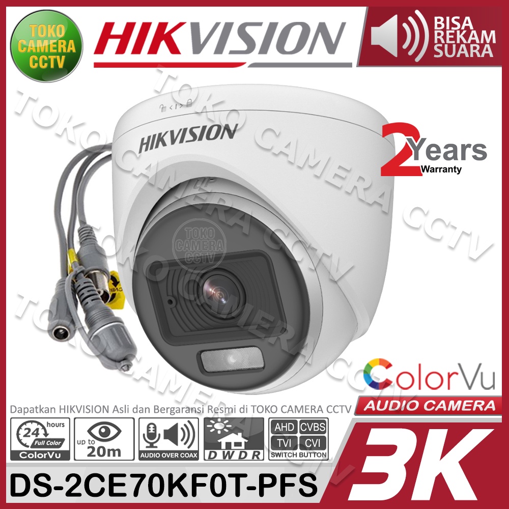 KAMERA CCTV INDOOR 3K 5MP COLORVU AUDIO HIKVISION DS-2CE70KF0T-PFS