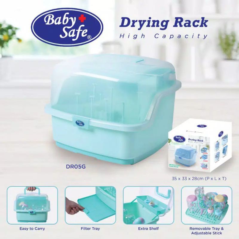 DR05 Baby Safe Drying Rack High Capacity / Rak Pengering Botol dengan Tutup Babysafe DR05G DR05B