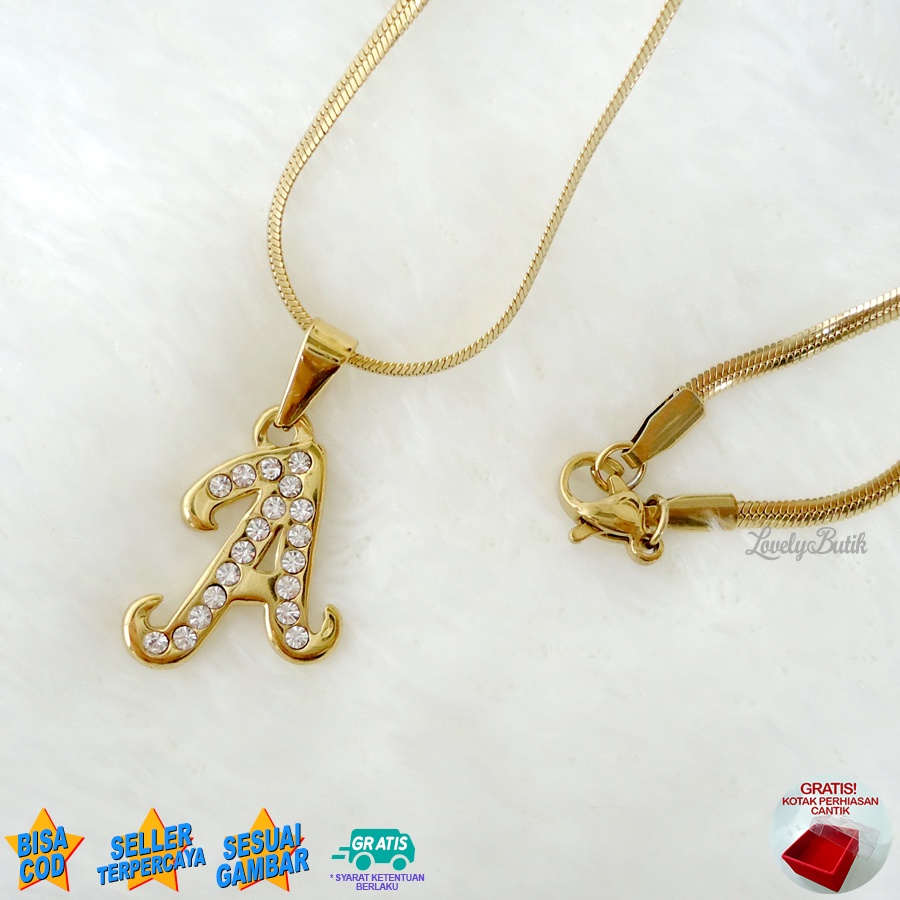 Lovelybutik - Kalung Inisial Huruf Titanium anti karat Kalung hurup Abjad Alphabet Ins A Klasik Bonus Kotak Perhiasan
