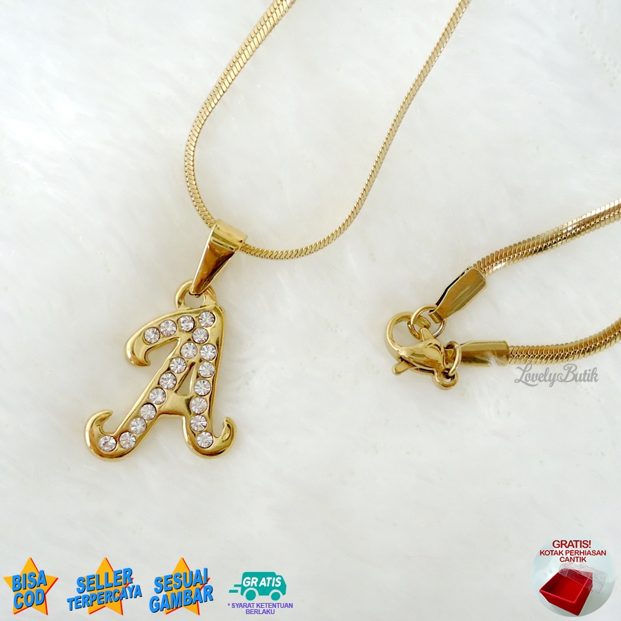 Lovelybutik - Kalung Inisial Huruf Titanium anti karat Kalung hurup Abjad Alphabet Ins A Klasik Bonus Kotak Perhiasan