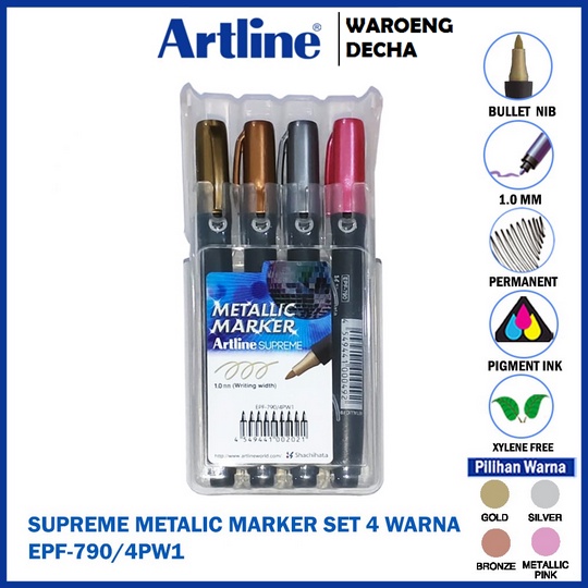 

SPIDOL PERMANEN ARTLINE Spidol Supreme Permanent Marker Metalic Set 4 Colour EPF-790/4PW1