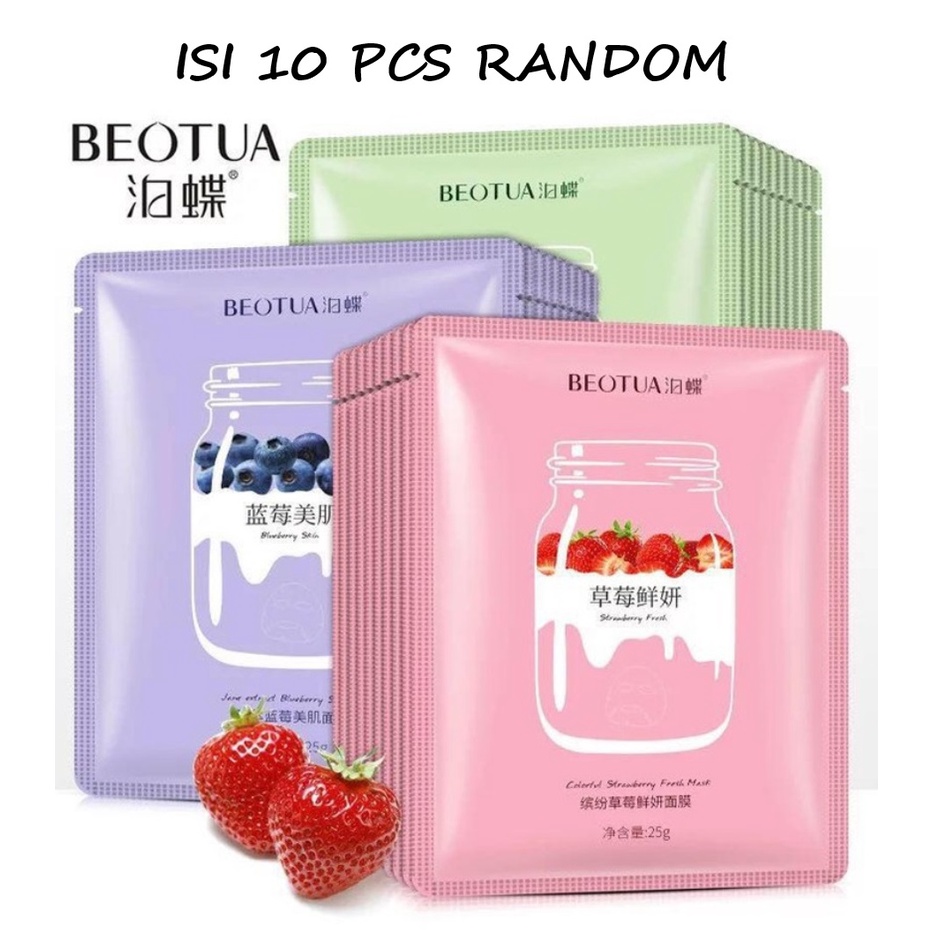 10 Pcs RANDOM Masker Wajah Beotua Yogurt Sheet Mask / Masker Muka Beotua Facial Sheet Mask Masker Wajah Organik Pemutih dan Glowing / Masker Organik Anti Komedo dan Jerawat / Masker Wajah Korea Murah Pria Wanita