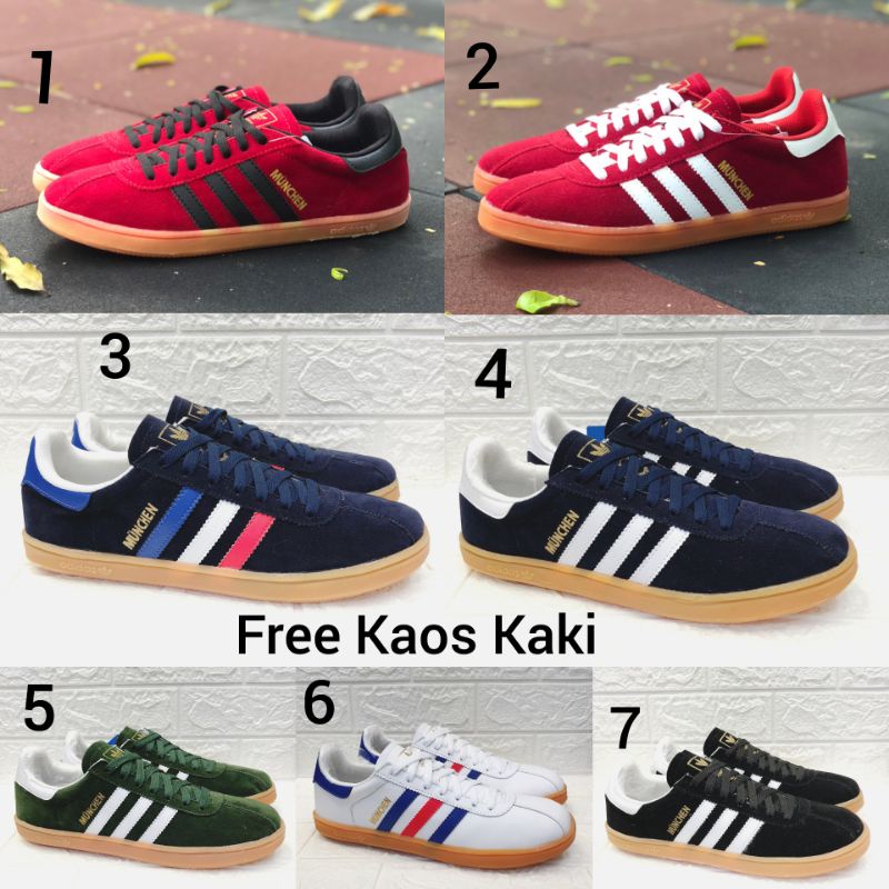 ADIDAS MUNCHEN SIZE 39 - 43 SEPATU SNEAKERS PRIA SUEDE MAROON NAVY PUTIH HITAM