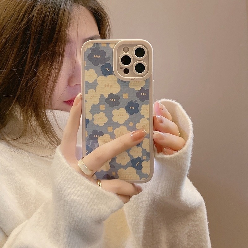 Soft Case Silikon TPU Motif Bunga Biru Untuk iPhone 13 12 11 Pro Max X XR Xs Max 7 8 6s 6 Plus SE 2020