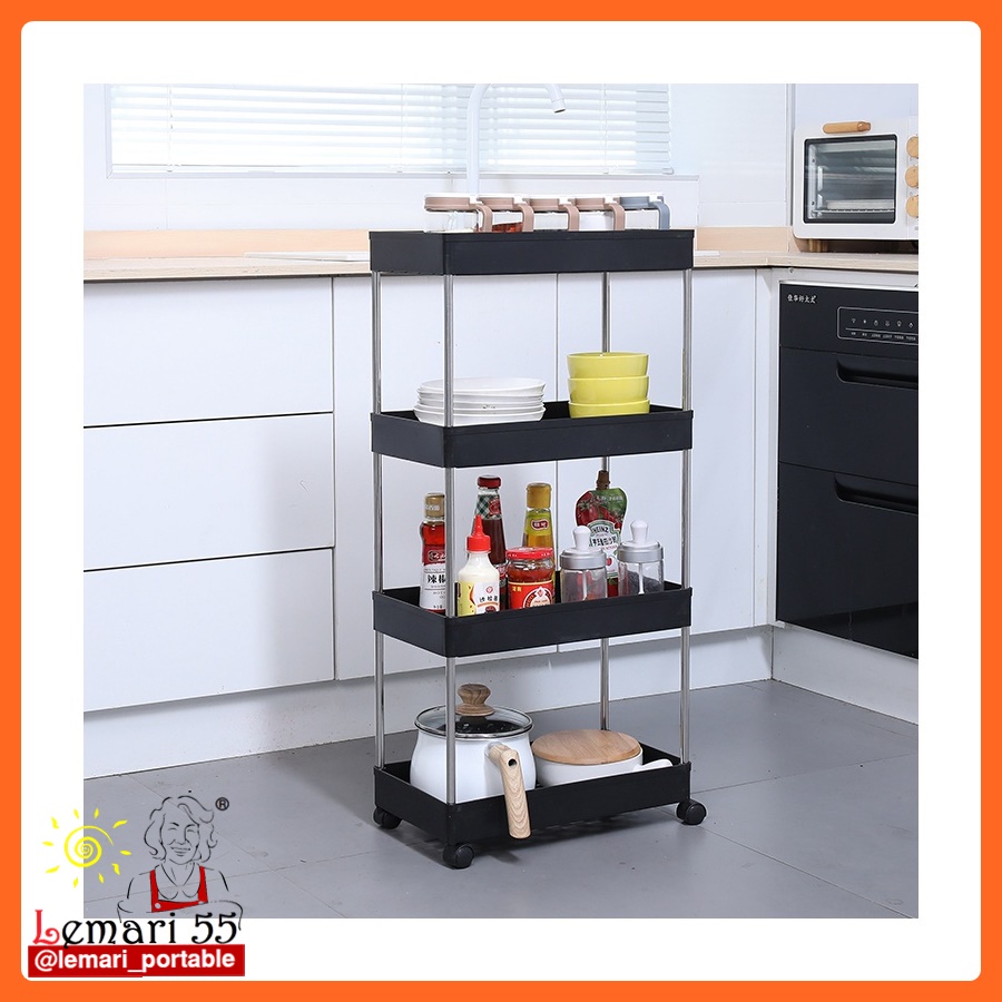 Rak Dapur Plastik 4 Susun Dengan Roda / Rak Troli Dapur Serbaguna