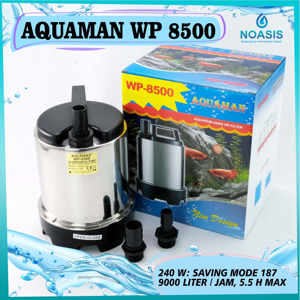 Pompa Air Celup Kolam Ikan Koi Stainless 187 W Aquaman Wp 8500 Psp - 8500 Low Watt Daya Rendah