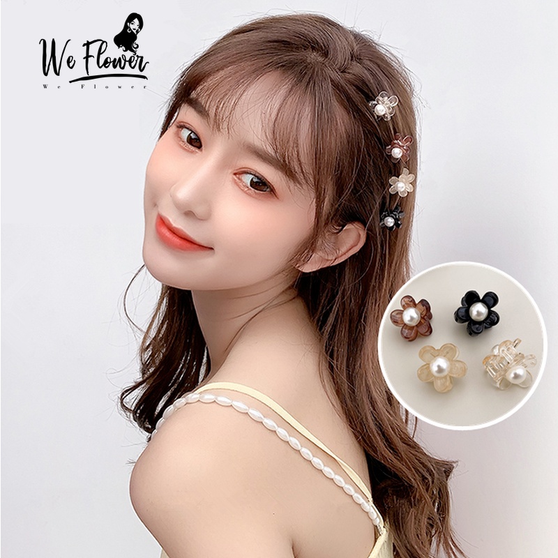 We Flower Lovely Small Pearl Flower Hair Claw Clip for Girls Kids Mini Arcylic Hairpin Bobby Pin Hair Styling Accessories