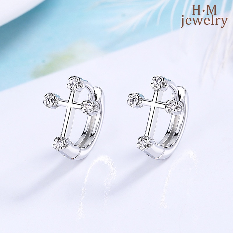 Anting Tusuk Motif Salib Simple Bahan Sterling Silver 925 Untuk Wanita