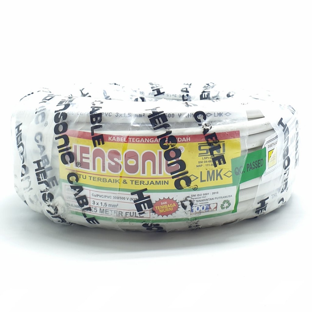 NYM Hensonic PUTIH 3x1,5mm² 25 Mtr Full SNI Full LMK / Kabel Listrik / Dalam 3 Batang Engkel Tunggal