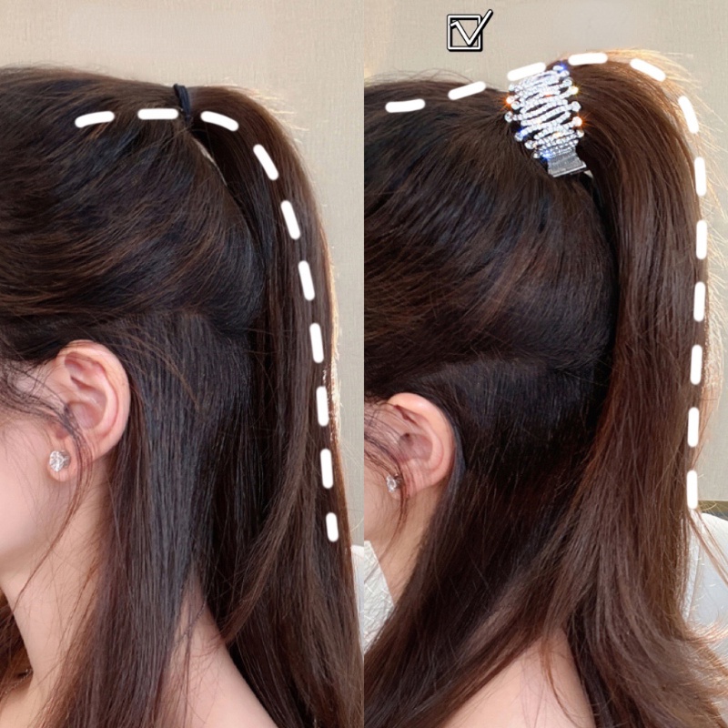 Bulat glitter Berlian Mutiara Telinga Kelinci Jepit Rambut ponytail Tetap grab clip Wanita Korea Hiasan Rambut