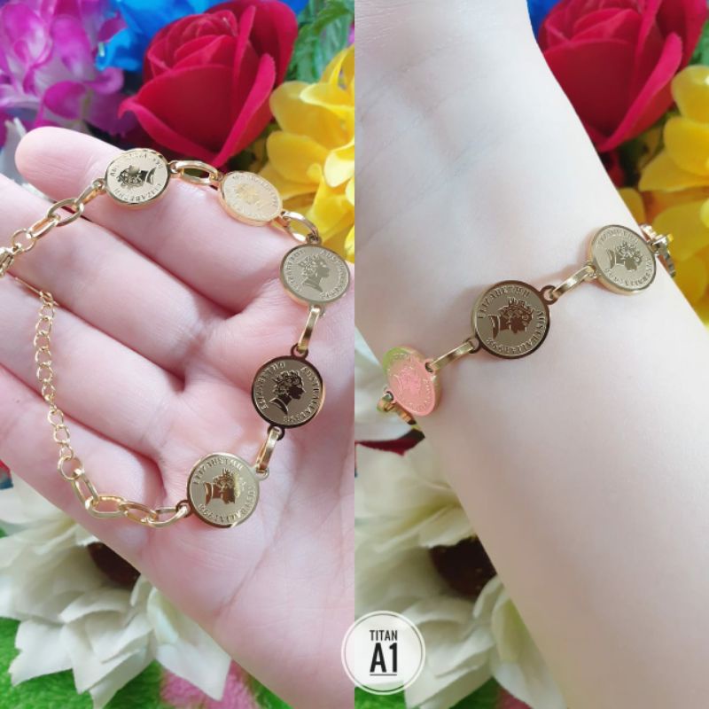 Gelang Dengan Liontin Bentuk Koin Gold Bulat Gaya Korea N23092102