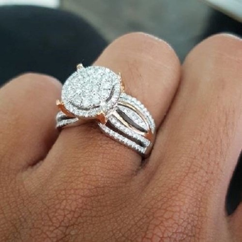 Cincin Sterling Silver S925 Dengan Berlian Imitasi Lapis Rose Gold Emas 18K