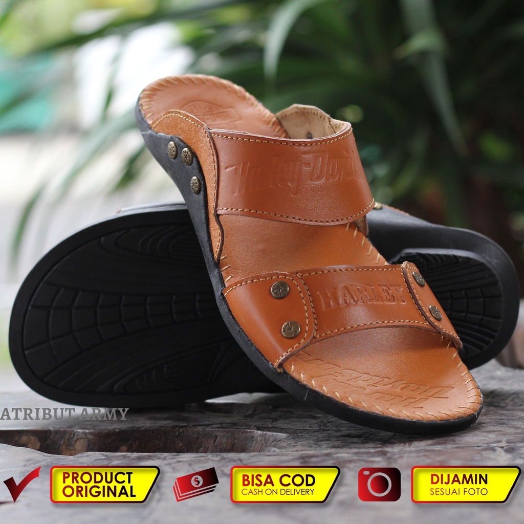 SANDAL KULIT HARLEY DAVIDSON PRIA | SANDAL SLIDE KULIT ASLI FULL UP SENDAL KULIT HARLEY DAVIDSON - SH02