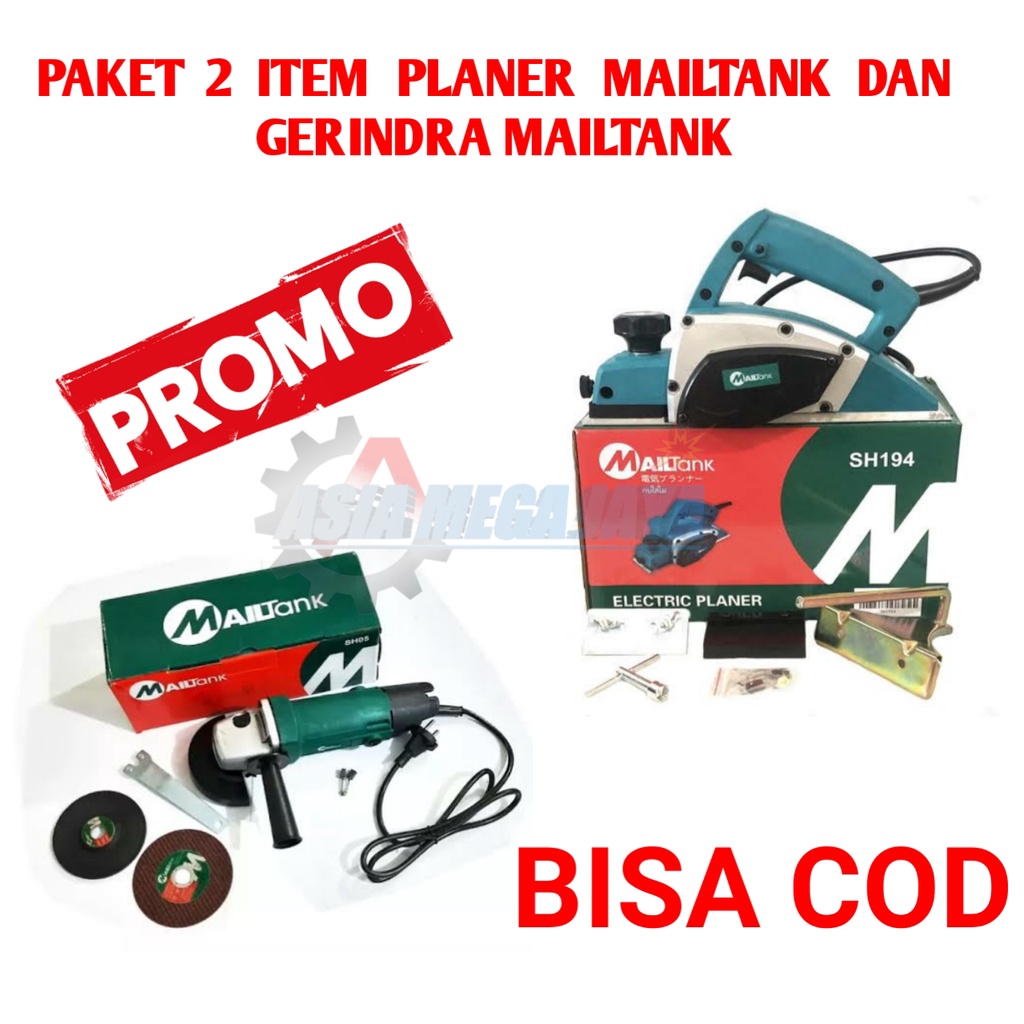 PAKET 2 ITEM MESIN KETAM SERUT PLANER MAILTANK SH-194  DAN GERINDA , GRENDA TANGAN  4'' MAILTANK