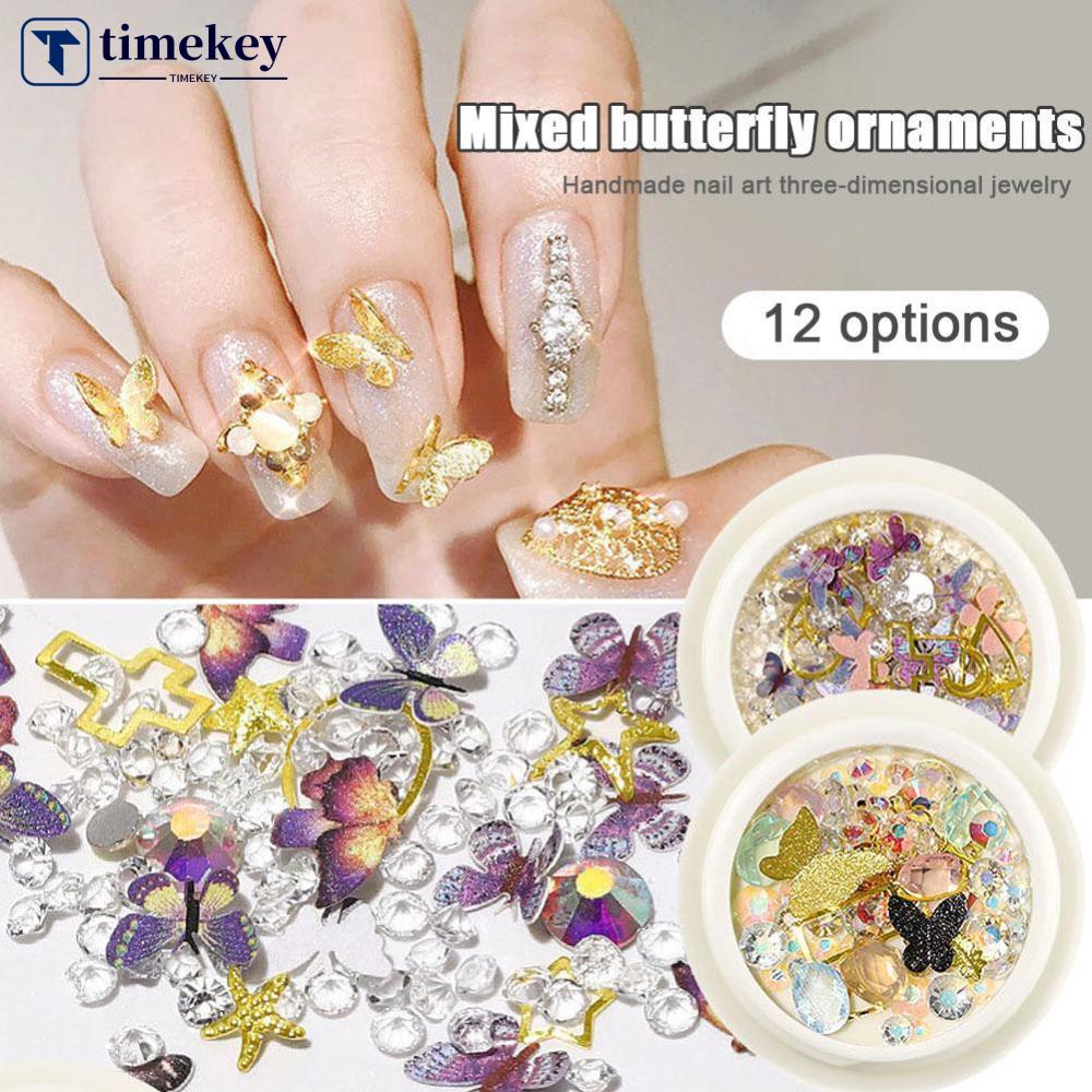 Timekey Ornamen Kupukupu Metal Alloy Hias Batu Opalberlian Imitasi Untuk Dekorasi Nail Art A4K1