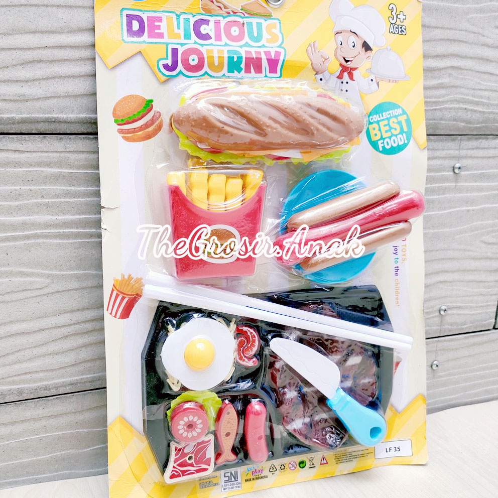 Delicious Journy LF35 Mainan Masak-masakan Hot Dog French Fries Steak Telur Susun Stacking Burger