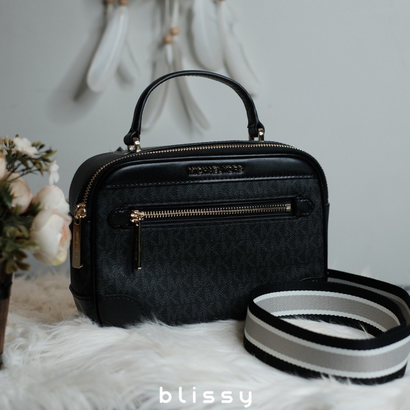 MICHAEL KORS TRAVEL MONOGRAM TOP HANDLE CAMERA BAG BLACK by Blissy Authentic