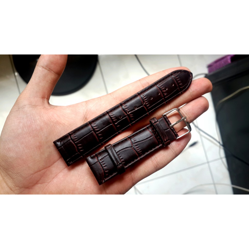 Tali Jam Kulit Hitam Coklat Croco KAO Kulit Asli Original Awet Crocodile Buaya Black Brown